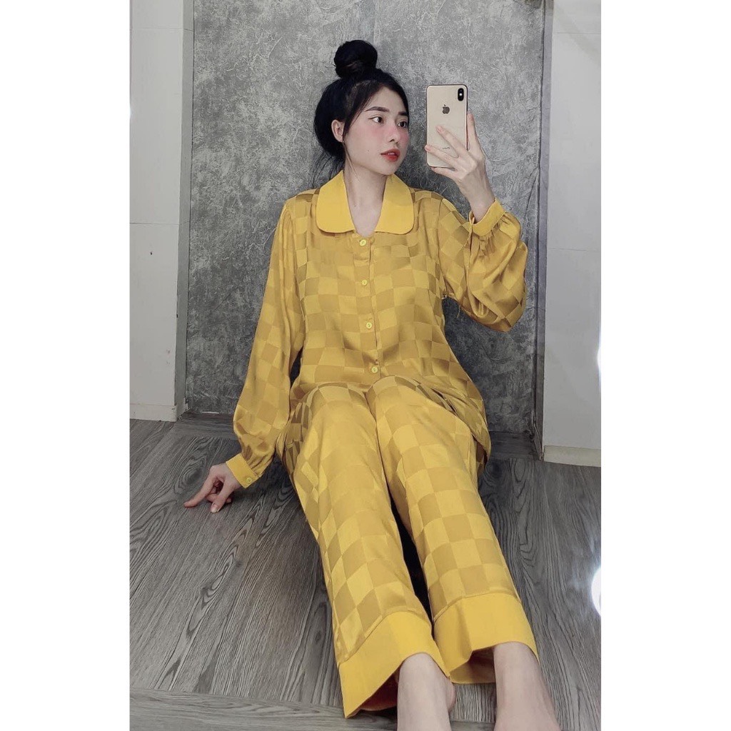 bộ ngủ pyjama tay dài - quần dài chát lụa gấm