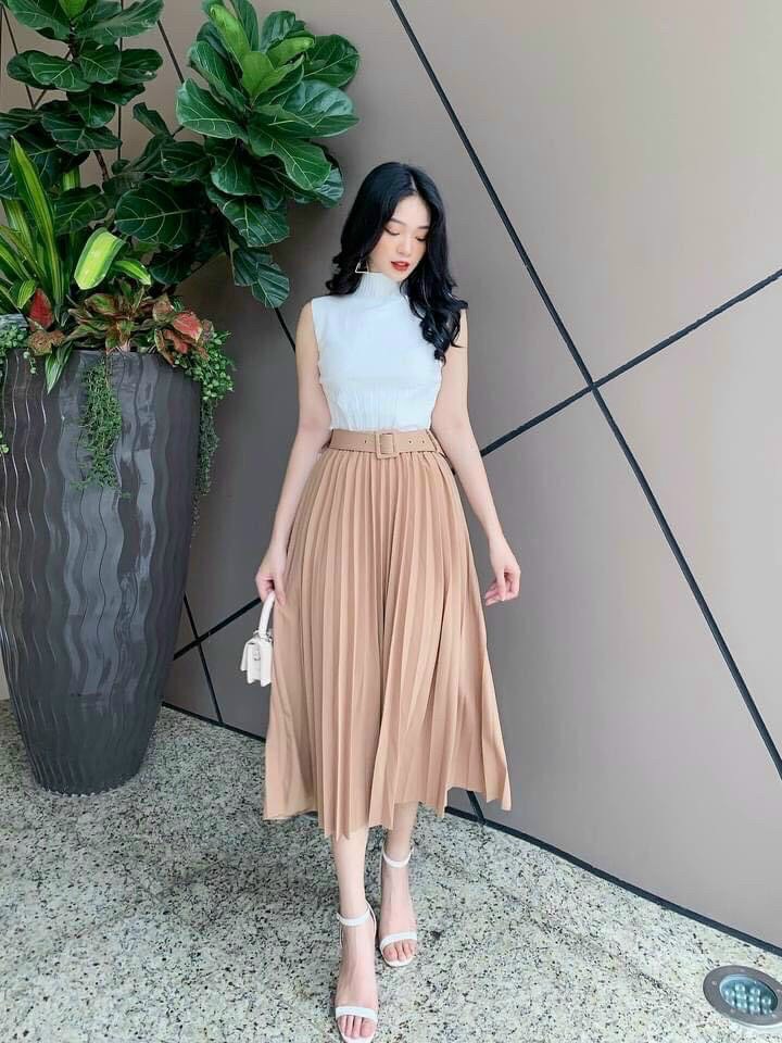 Chân váy xếp ly kèm đai Quảng Châu