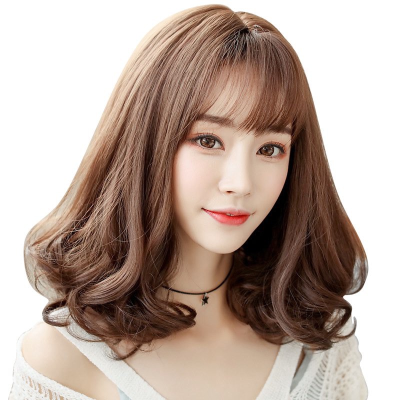 Tóc giả nữ cả đầu freeship tóc giả nguyên đầu xoăn 38cm, mã 1804