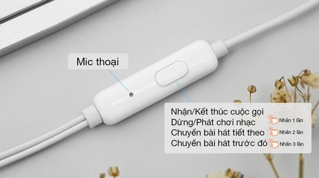 Tai nghe nhét tai Oppo Jack 3.5mm có dây có micro dài 1,2m màu trắng BACARAT bảo hành 30 ngày