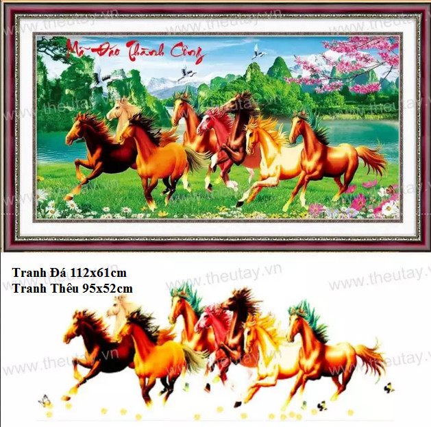 Tranh đính đá,tranh gắn đá mã đáo thành công kt:112x61cm
