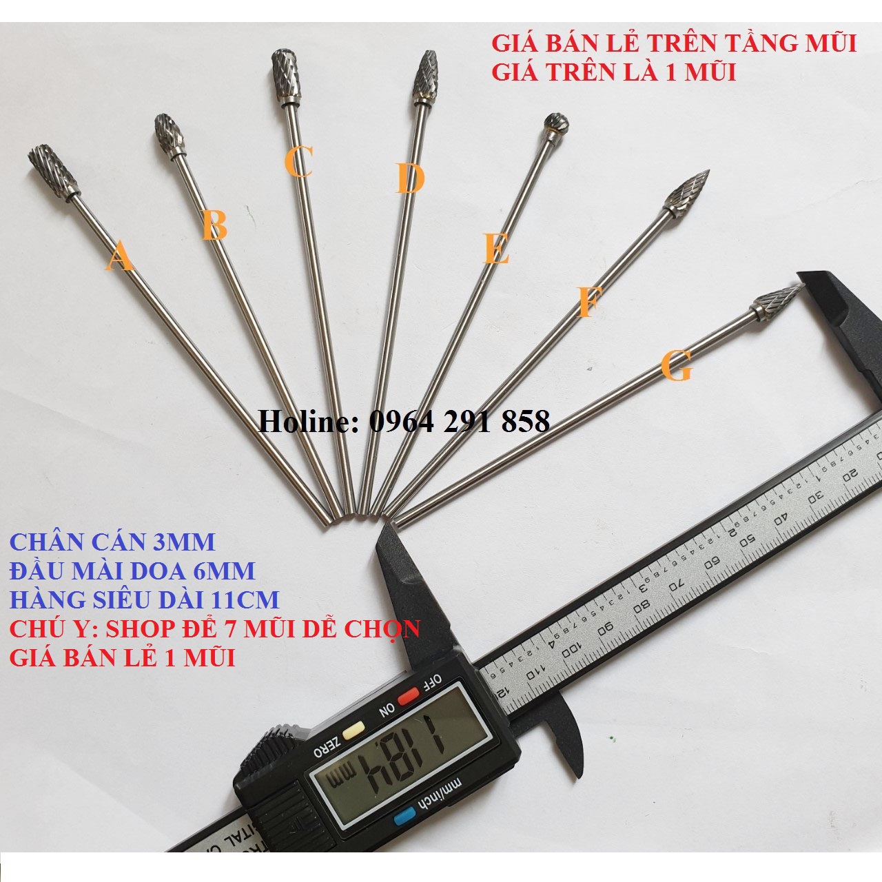 Mũi mài khắc hợp kim trục 3mm siêu dài - mũi doa hợp kim