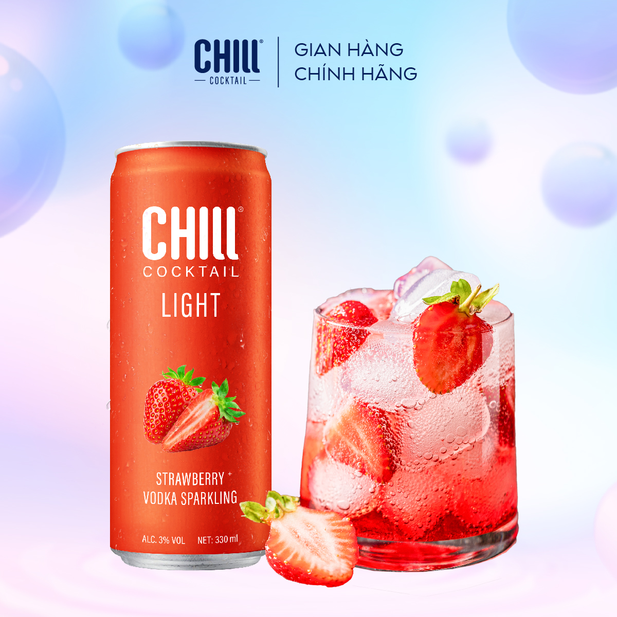 Thùng 24 lon nước Cocktail Chill vị Dâu Vodka 330ml/lon (độ cồn 3%)