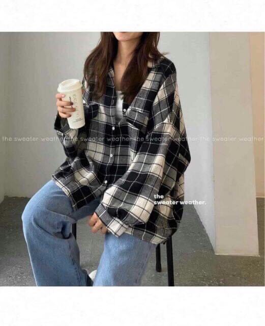 [HCM][Có ảnh thật] Áo sơ mi form rộng sọc caro trendy