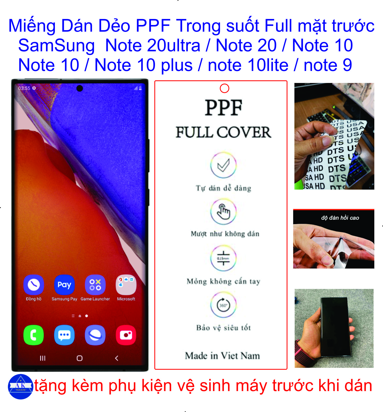 Miếng dán dẻo ppf full mặt trước note 20ultra / note 20 / note 10 / note 10 plus / note 10lite, bảo vệ màng hình toàn diện