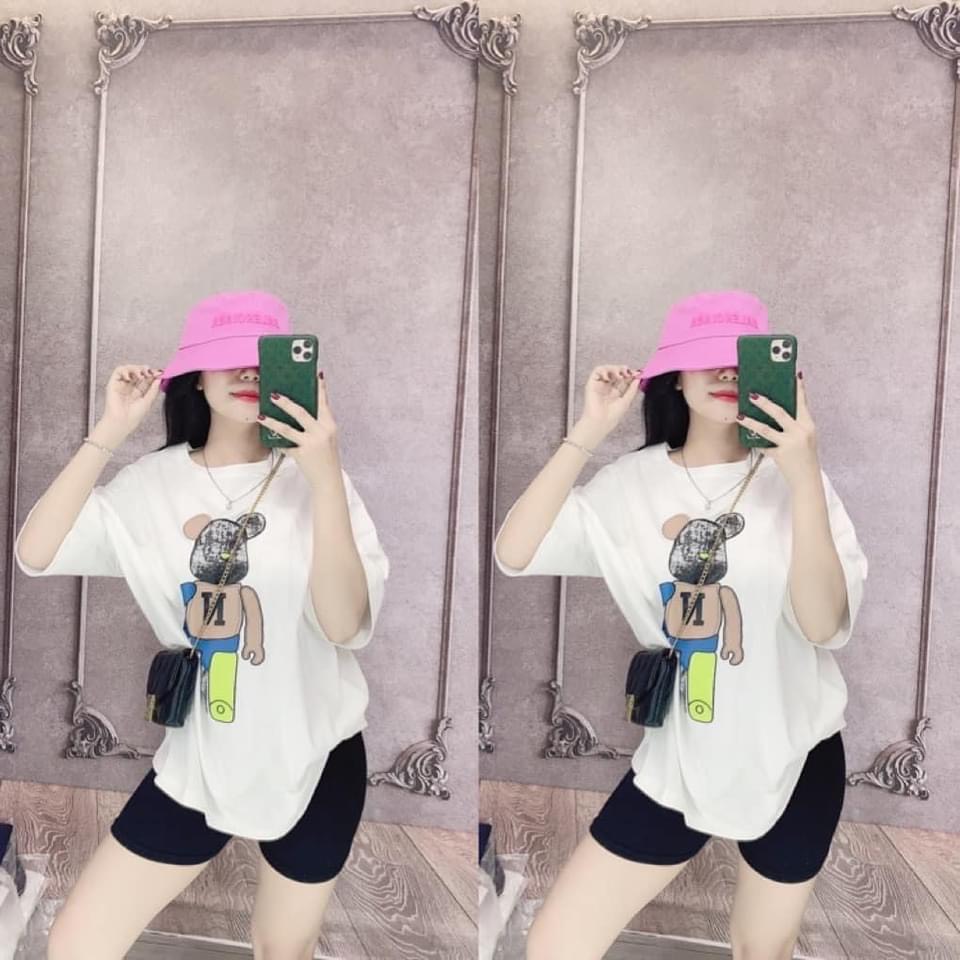 Áo thun nữ cổ tròn gấu robot siêu xinh