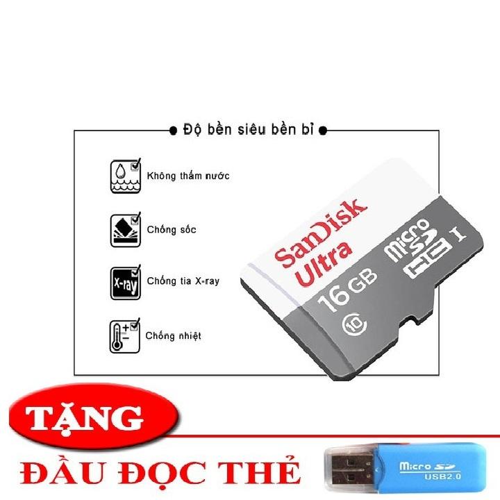Thẻ Nhớ SD SanDisk Ultra Class 10 16GB - 48MB/s dùng cho máy ảnh máy quay phim-Tặng Kèm Đầu Đọc Thẻ Nhớ