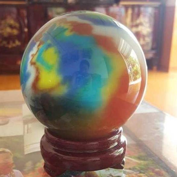 [HCM]QUẢ CẦU PHONG THỦY ĐÁ MẮT MÈO NGŨ SẮC ĐƯỜNG KÍNH 10CM + TẶNG KÈM CHÂN ĐẾ