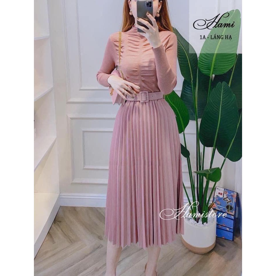 Chân Váy Xếp Ly Dài Hàng QC CÓ KÈM ĐAI