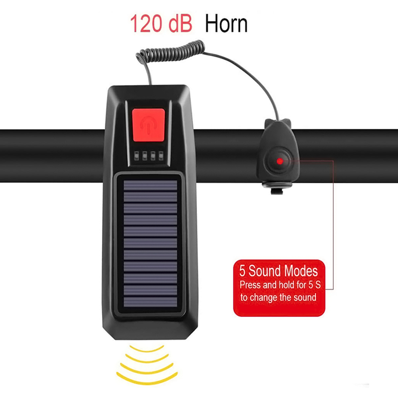 Front LED Mountain Bike Light 3 Modes Solar Charging Waterproof USB Rechargeable
