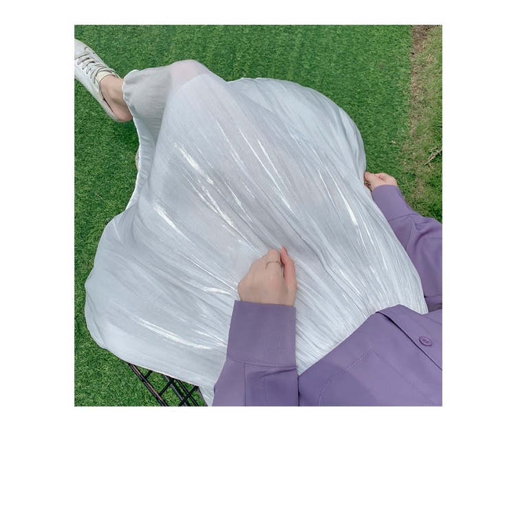 Chân váy lụa Organza chất nhẹ bồng bềnh chân váy midi lụa bóng kính phong cách tiểu thư Okélla