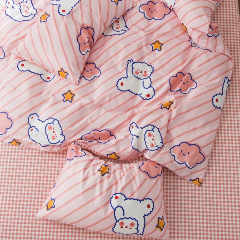 Bộ chăn ga gối cotton poly - Mẫu mây hồng.