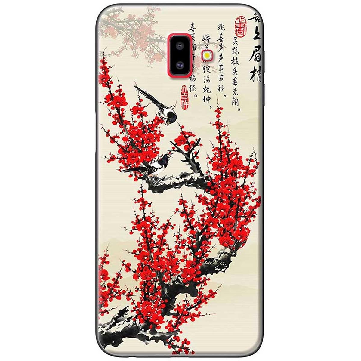 Ốp lưng dành cho Samsung Galaxy J6+ mẫu Hoa đào đỏ thư pháp
