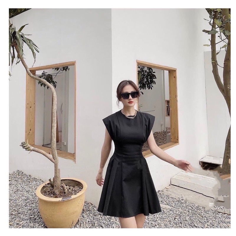 Đầm Tay Cánh Tiên Eo Cong Xếp Li Trẻ Trung