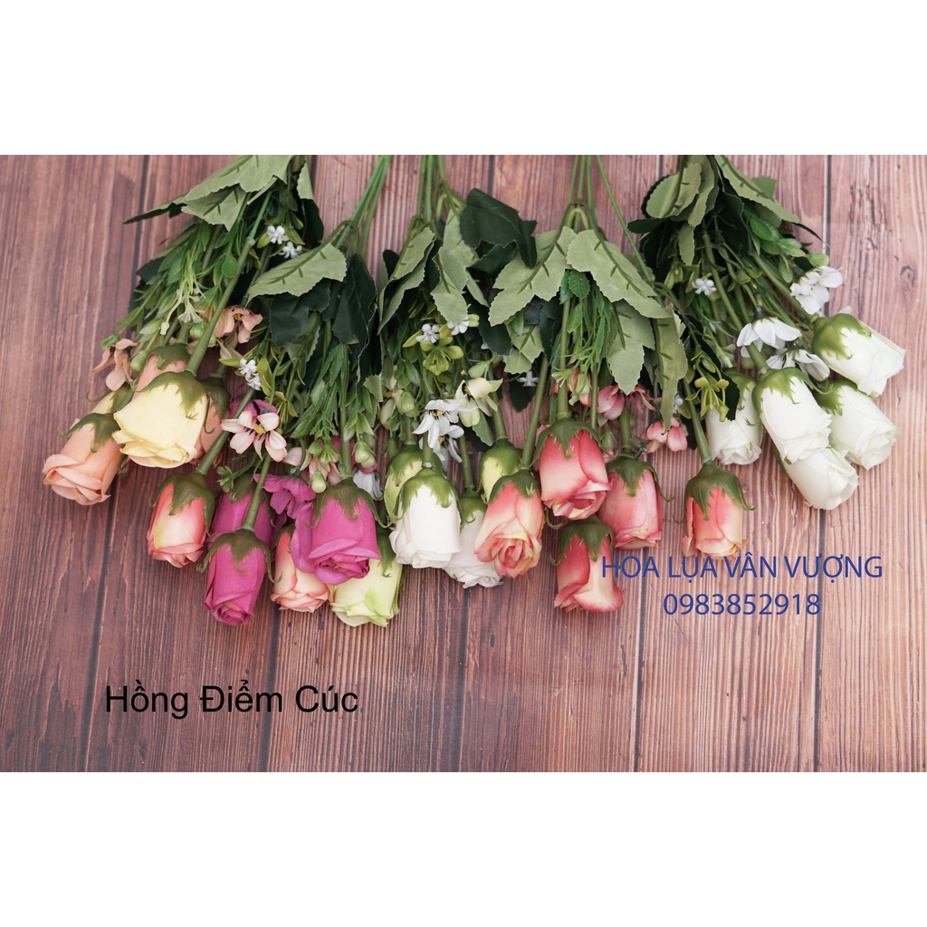 Hoa Giả Hoa Hồng Điểm Cúc Lụa Trang Trí