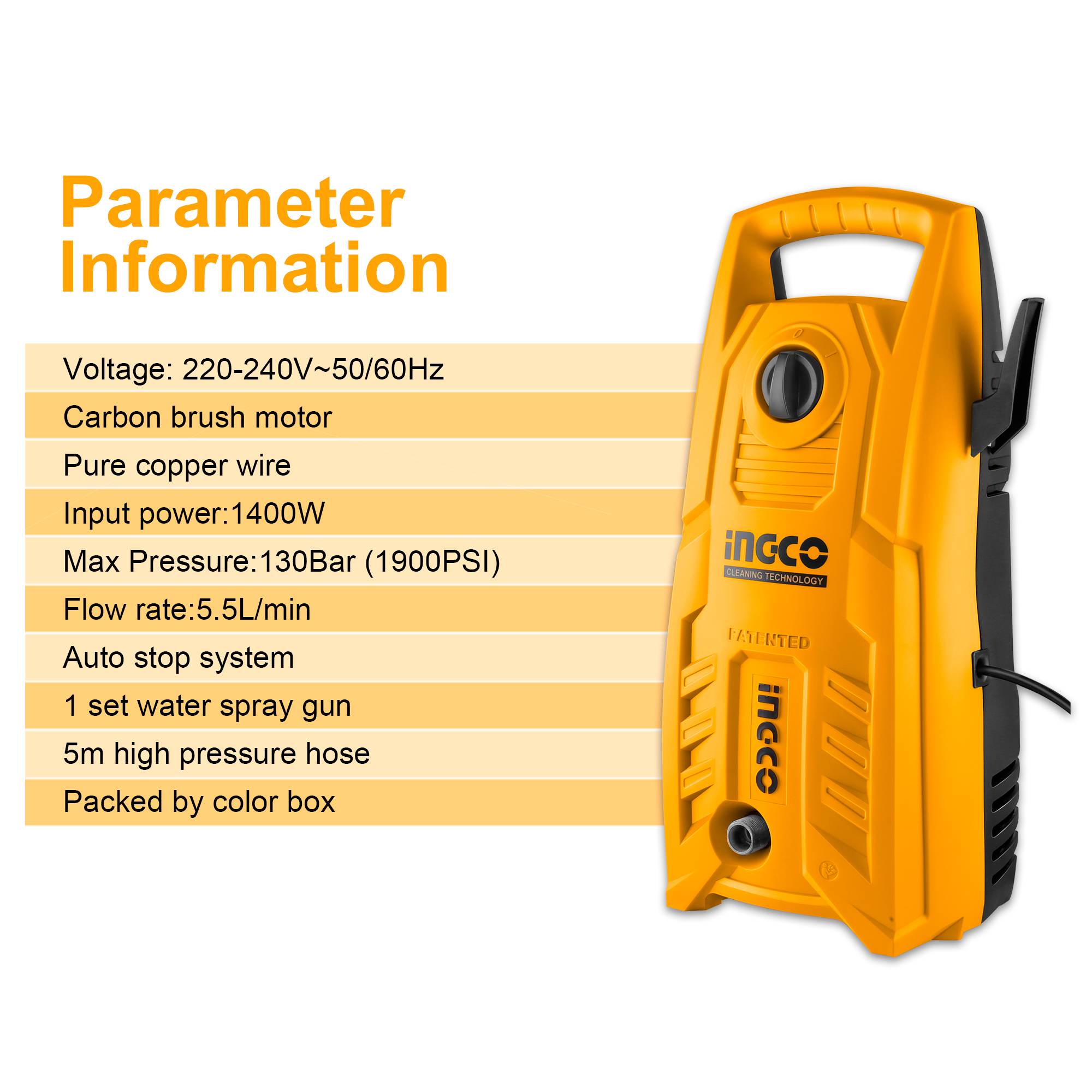 INGCO Máy rửa xe 1400W HPWR14008
