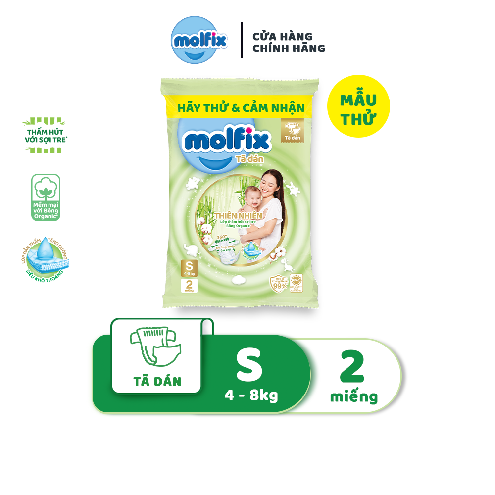 Mẫu thử Tã bỉm dán Molfix thiên nhiên S
