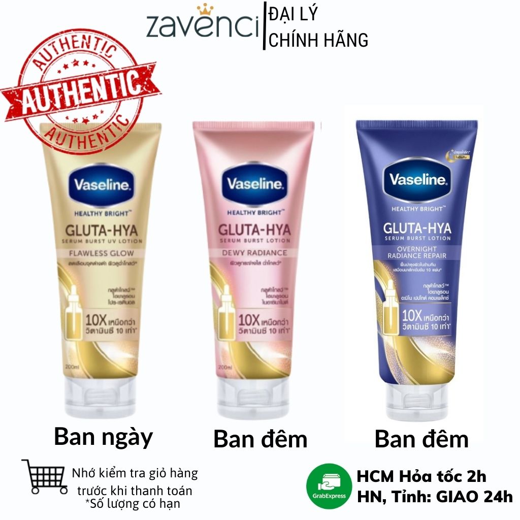 Sữa dưỡng thể vaseline 10x healthy bright gluta-hya serum burst ban ngày và đêm 300ml