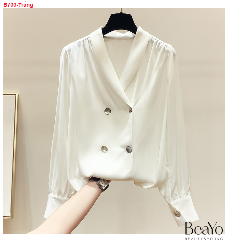 [HCM]B700- Áo lụa satin cổ vest