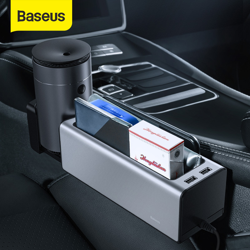 Baseus Car Organizer Gaps Auto Seat Crevice Storage Box with Dual USB Ports Retractable Cup Phone Holder for Pockets Storage Slots Car Accessories