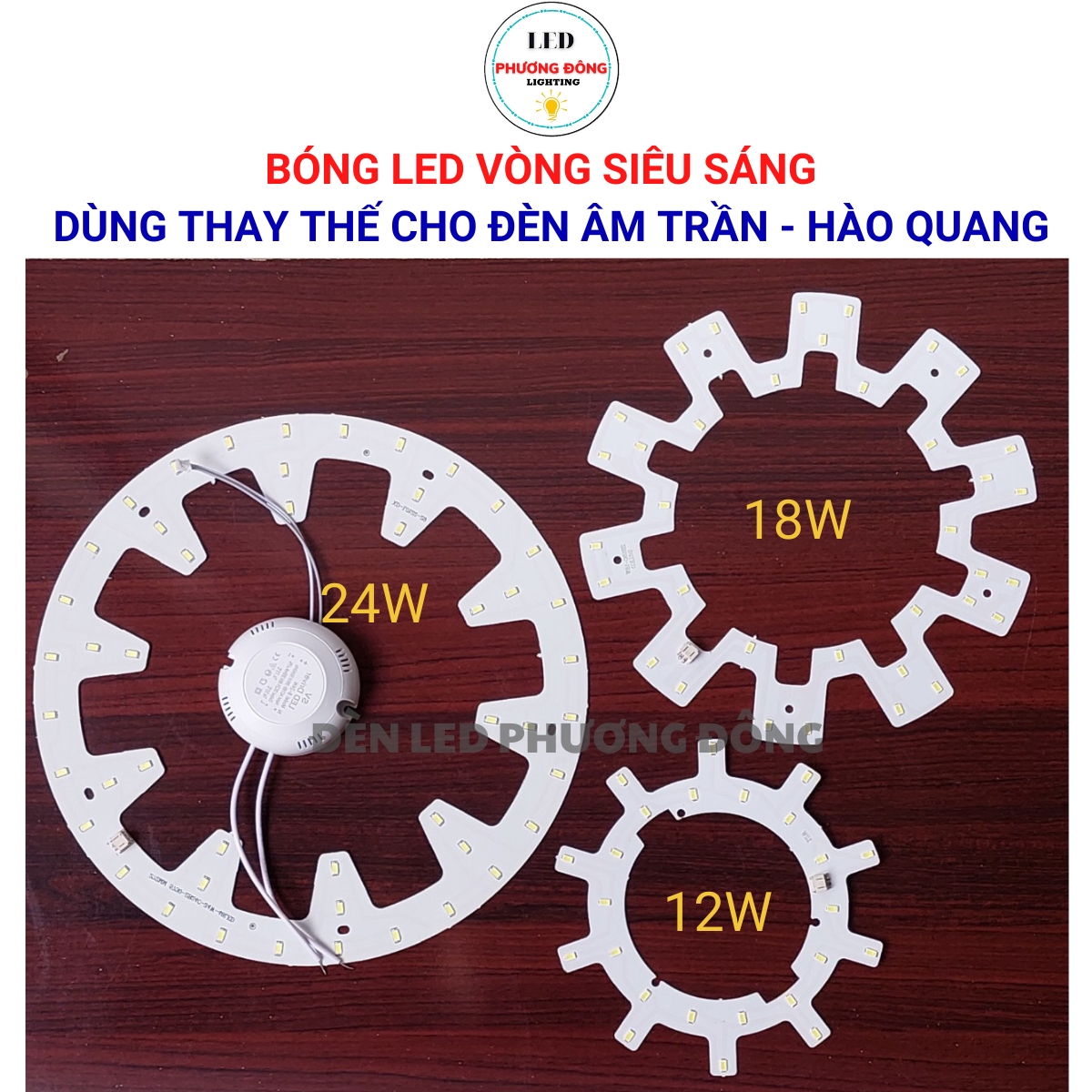 Bóng led vòng dùng thay thế cho đèn âm trần ốp trần đèn hào quang 12w 18w 24w siêu sáng trắng, vàng
