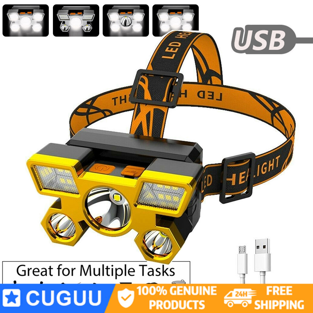 【Original new product】original 5 LED headlight, IPX4 warning function portable outdoor waterproof USB 4 modes flashlight camping lamp powerful flashlight
