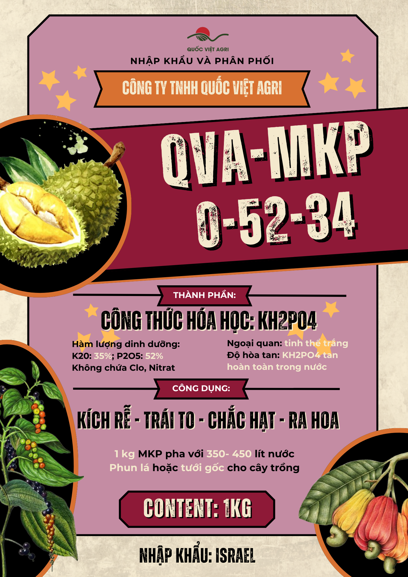 QVA - CHÍNH HÃNG: [100g-25kg] Phân bón MKP HAIFA 0-52-34