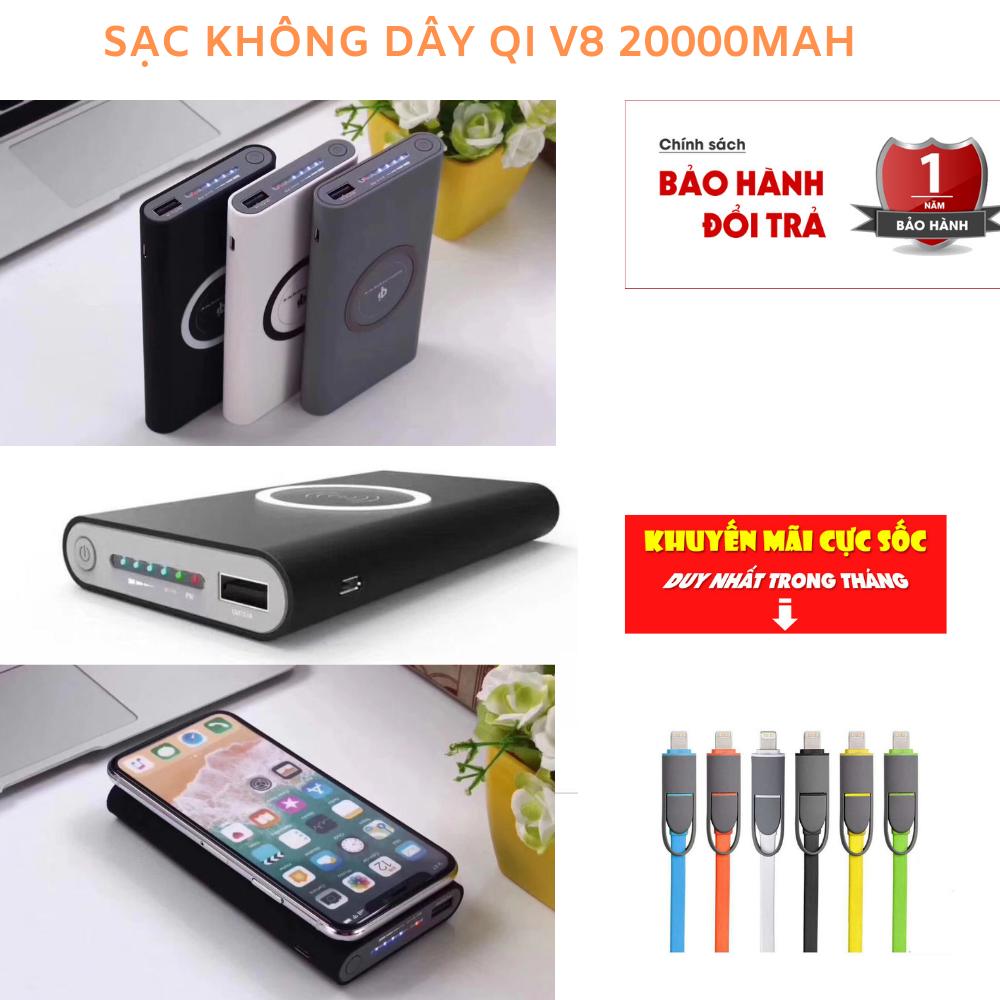Pin Sạc Dự Phòng Không Dây Qi 20000mah Power, cuc sac du phong chuẩn QI, Power bank wriless