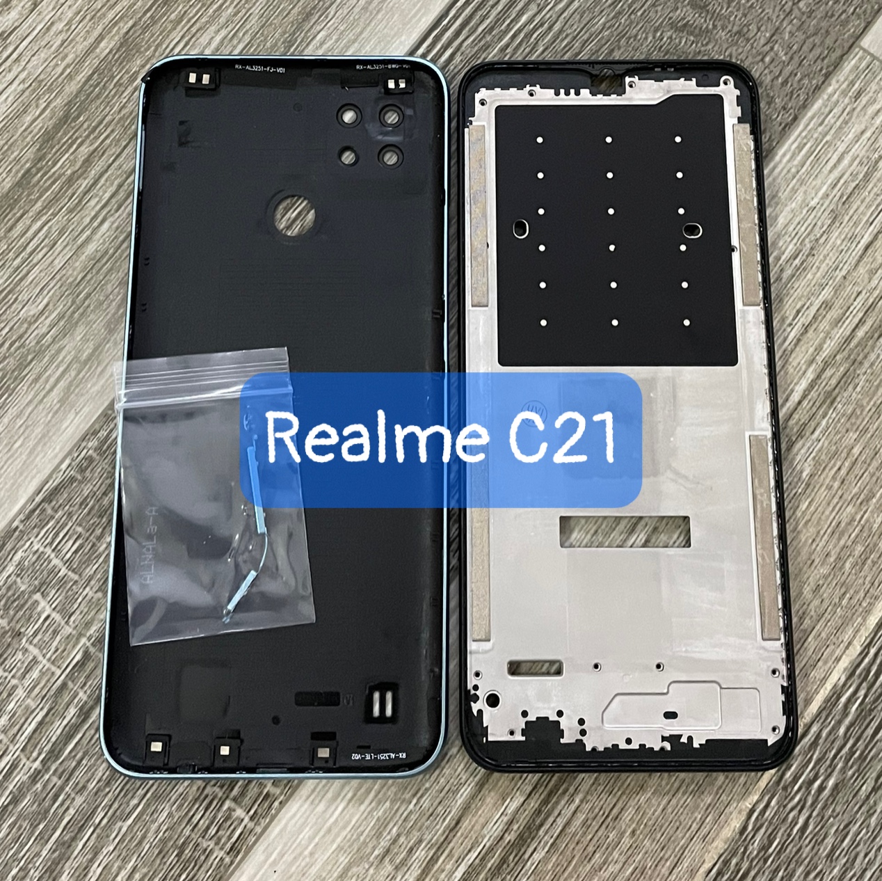 bộ vỏ Realme C21,kèm khay sim,phím,kính camera lắp sẵn