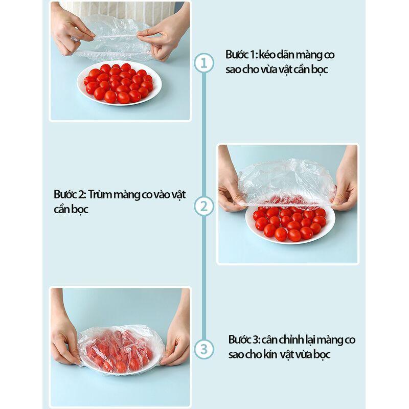 MÀNG BỌC THỰC PHẨM PE CÓ CHUN BỌC ĐỒ ĂN TÚI 100 CÁI