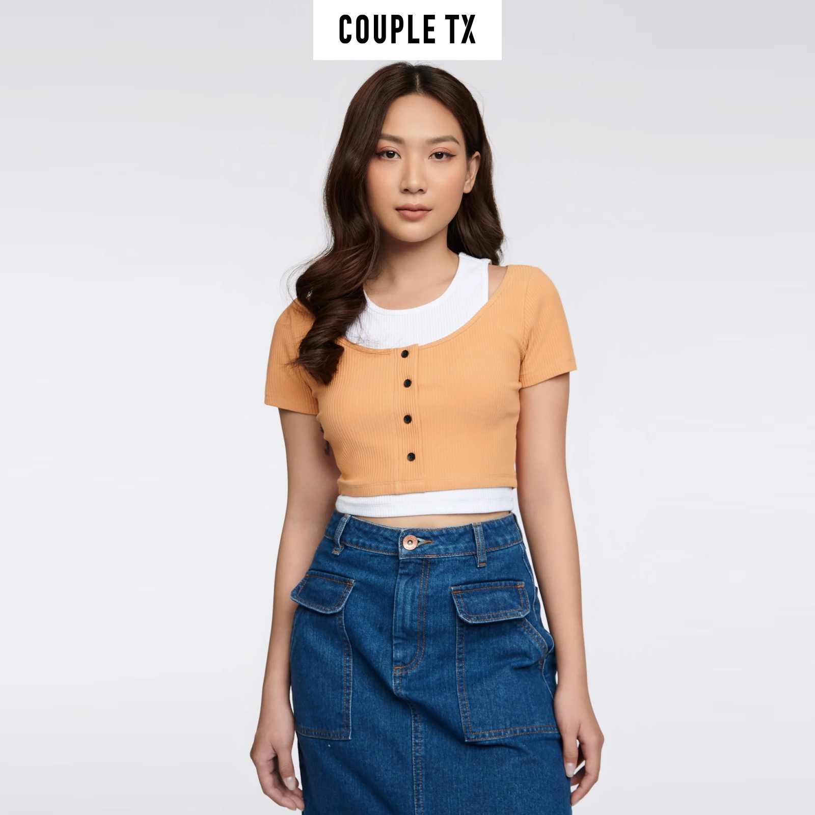 Áo Thun Nữ COUPLE TX - Áo Nữ Kiểu Đẹp Vải Gân Kiểu Phối 2 Layer WTS 2255