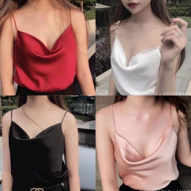 [HCM]Áo 2 dây cổ đổ phi lụa
