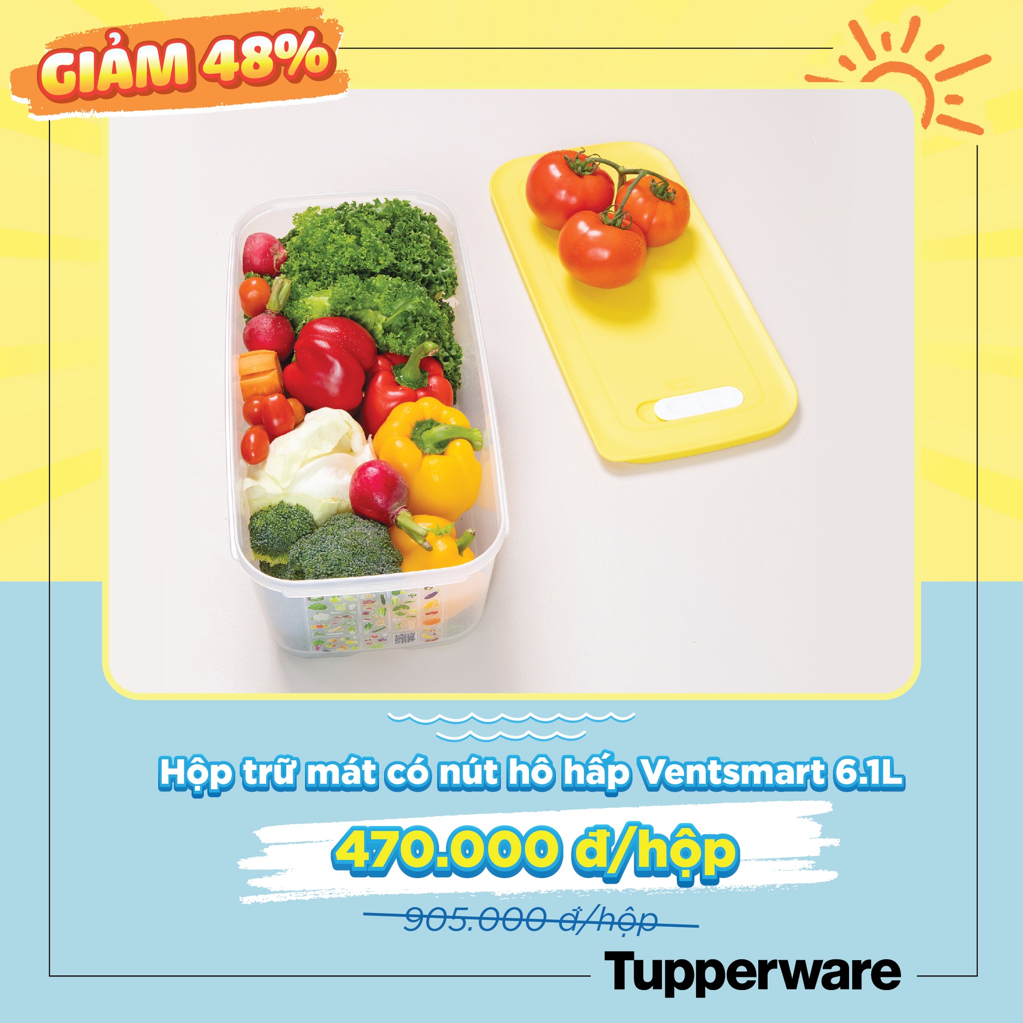 [Nhập RS0822 giảm 30k cho đơn 99k]Hộp trữ mát có nút hô hấp Ventsmart 6.1L - Tupperware