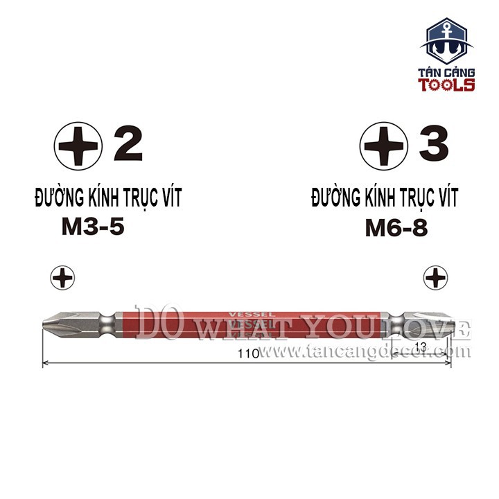 Bộ 2 Mũi Bắt Vít 2 Đầu VESSEL PH2 PH3 110mm GS142311