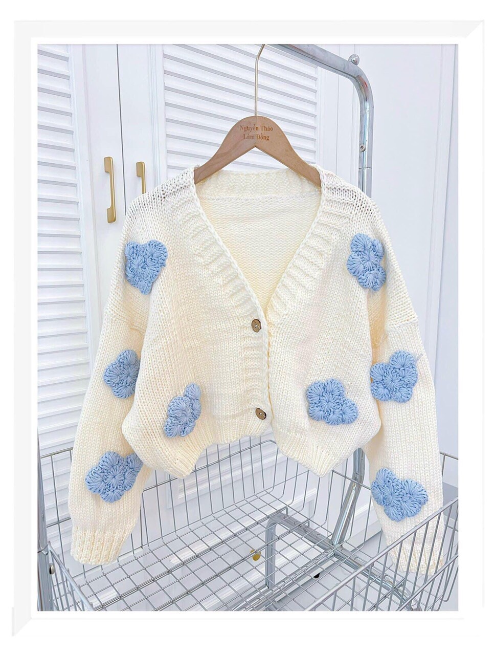 Aó Len Cardigan Croptop Nữ Mây Trắng