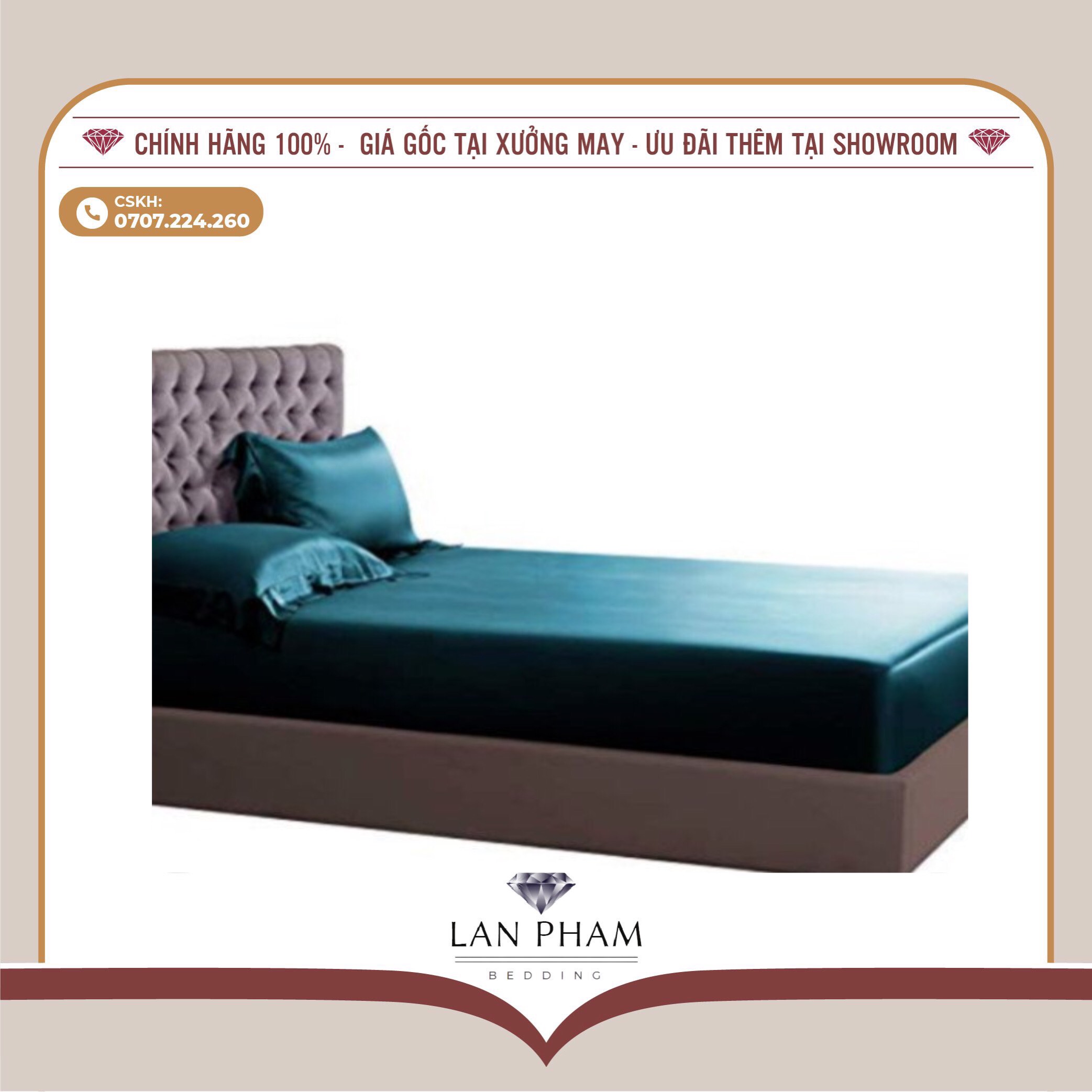 GA - DRAP GIƯỜNG LẺ PHI LỤA XANH CỔ VỊT LAN BEDDING