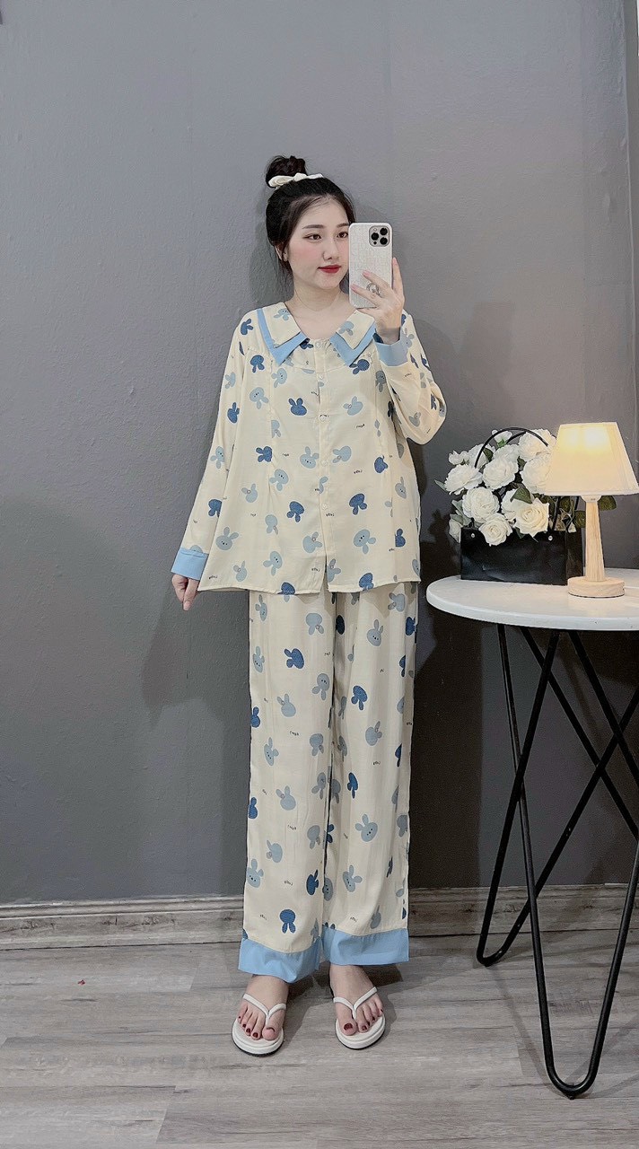 bộ bầu sau sinh, bộ dài bầu chất đũi xước cổ nhọn