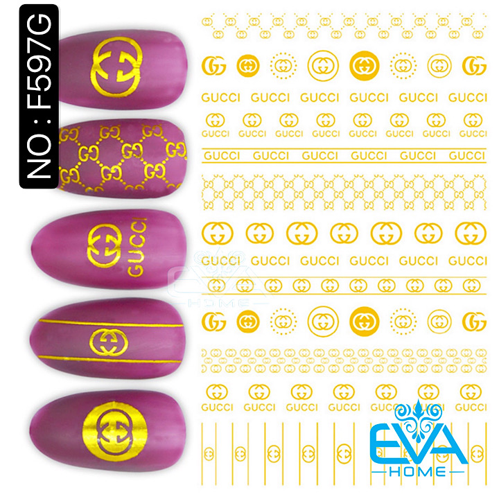 [HCM]Miếng Dán Móng Tay 3D Nails Sticker Tráng Trí Họa Tiết Guci Nhũ Vàng F597G