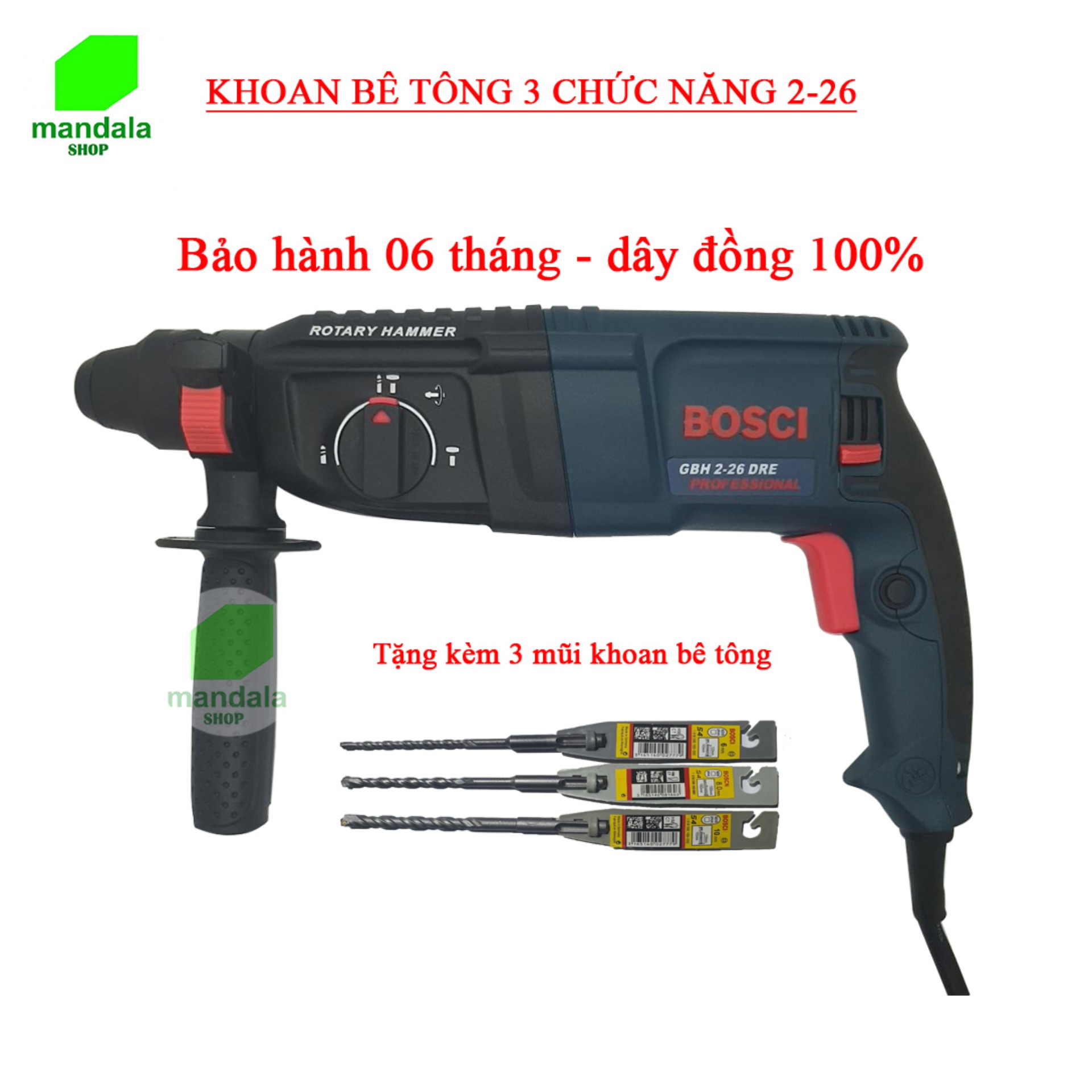 MÁY KHOAN ĐỤC BÊ TÔNG 3 CHỨC NĂNG 800w - TẶNG KÈM 3 MŨI KHOAN BÊ TÔNG PHI 6,8,10- KHOAN GỖ, KHOAN TƯỜNG, KHOAN BÊ TÔNG, ĐỤC BÊ TÔNG,KHOAN CHUYÊN NGHIỆP,KHOAN GIA ĐÌNH