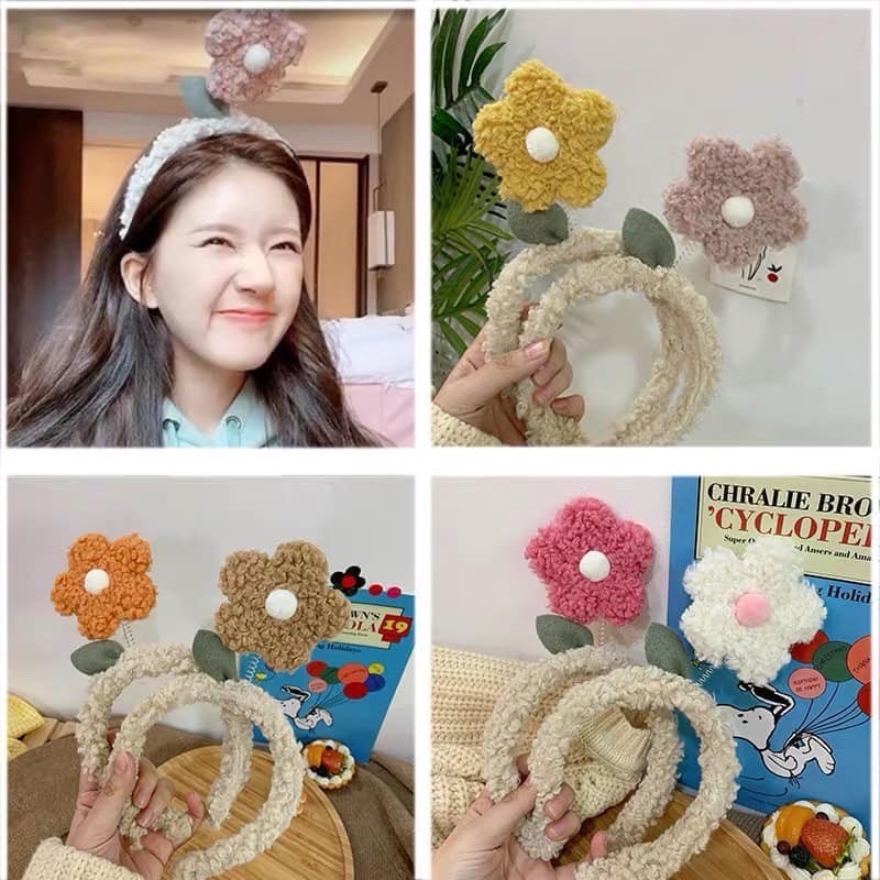 Bờm tóc lông cừu, cài tóc lông cừu đính hoa lúc lắc