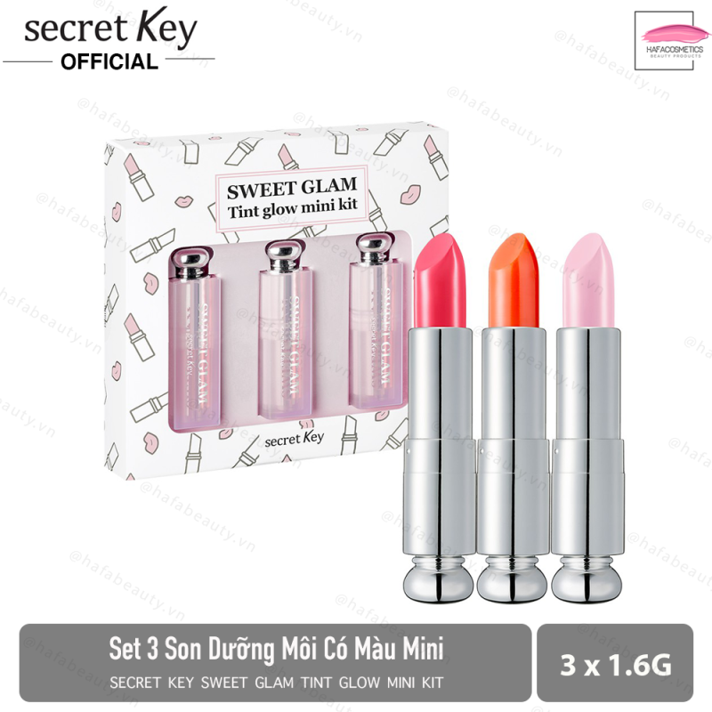 Set 3 son dưỡng môi có màu mini Secret Key Sweet Glam Tint Glow Mini Kit (Baby Pink, Juicy Orange, Punky Pink) cao cấp