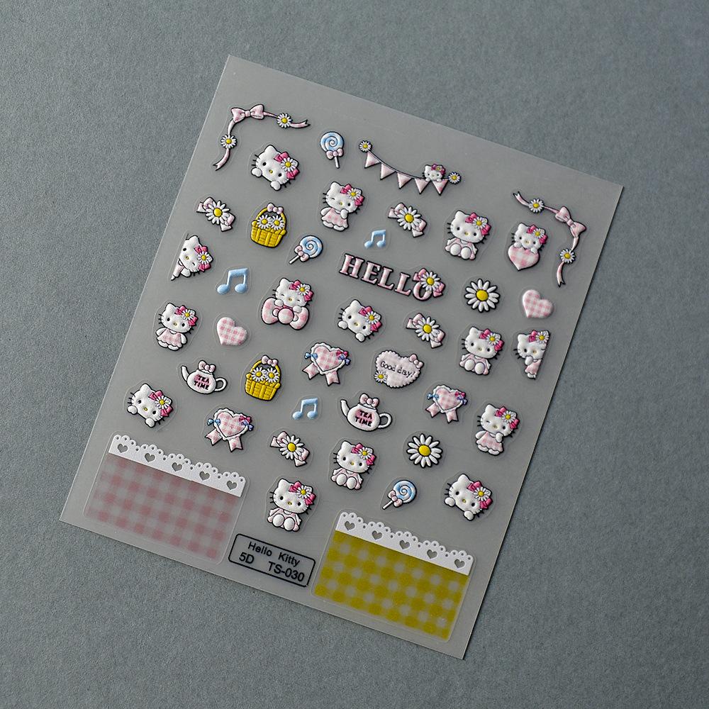 Sticker Lụa Nổi 5D | Mèo Hello Kitty | Hình Dán Móng Tay