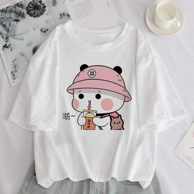 áo thun hình gấu trúc mũ hồng