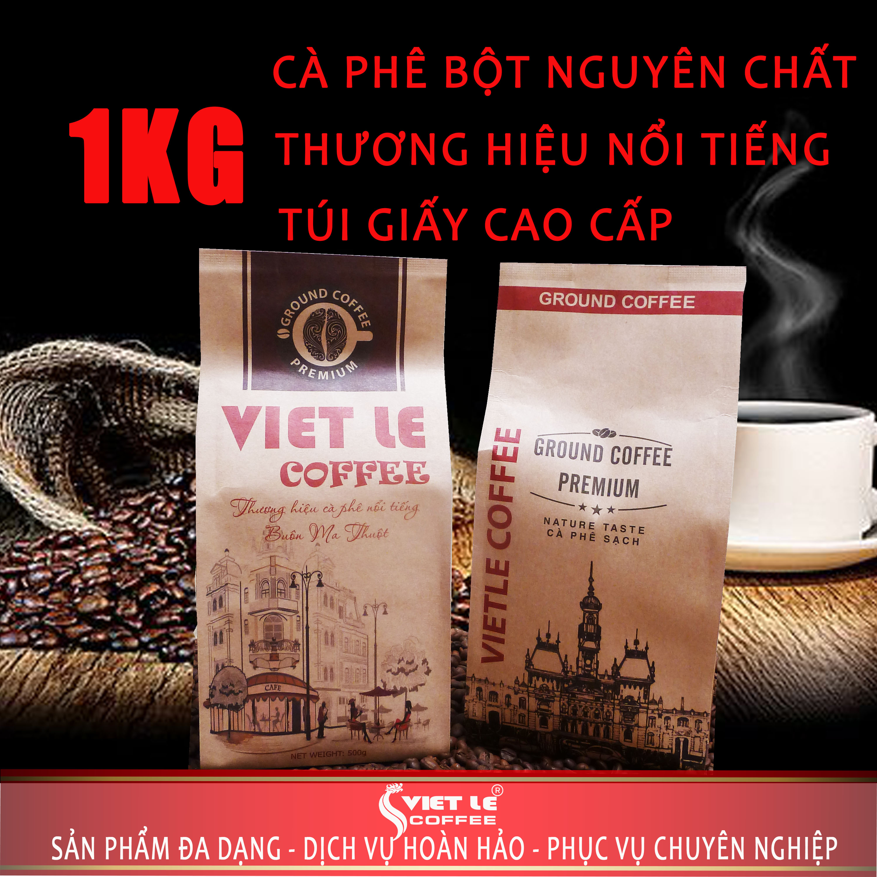 1kg Cà phê bột VIET LE Premium túi giấy cao cấp