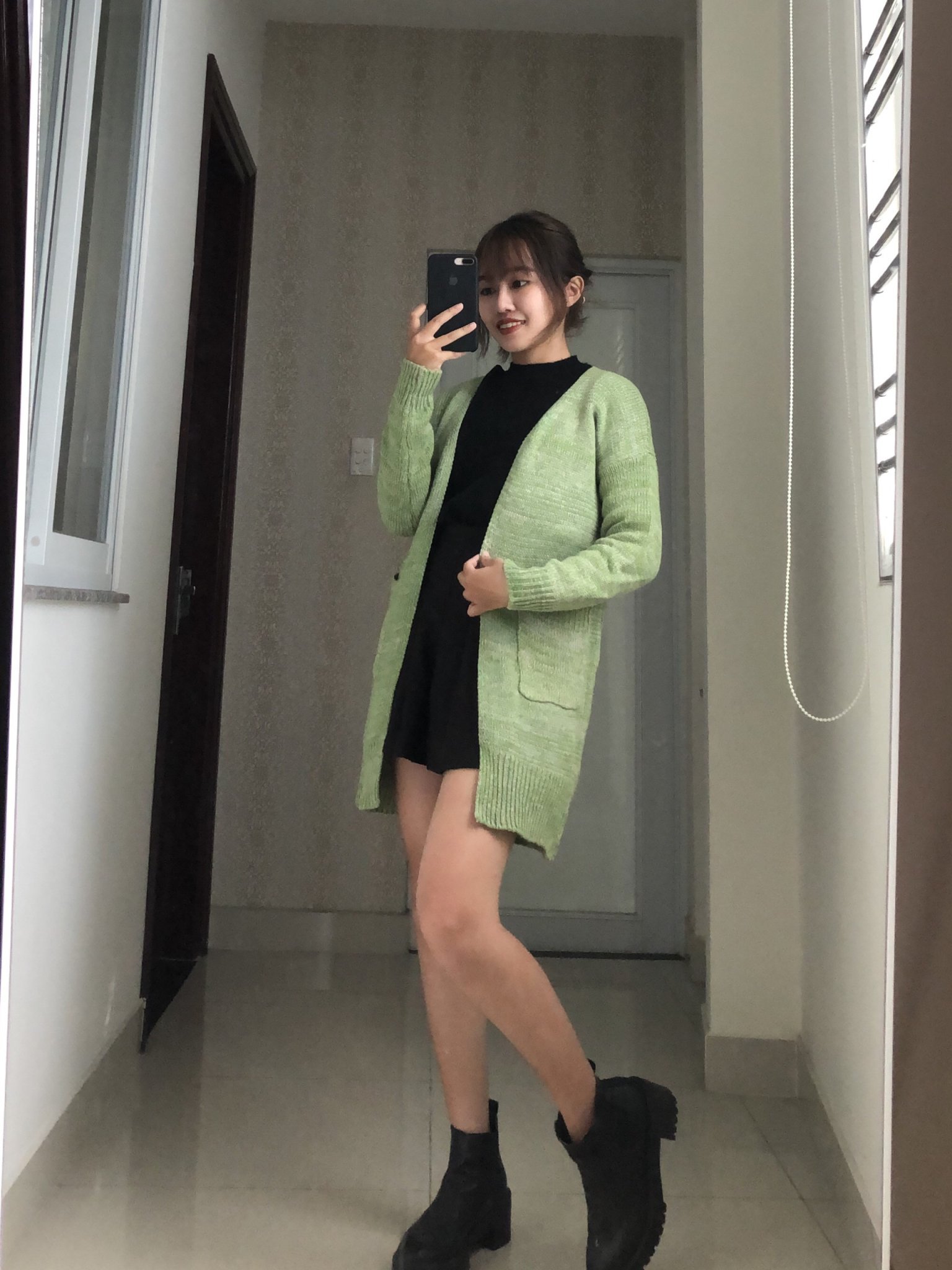 Áo khoác len dài màu xanh lá AK49