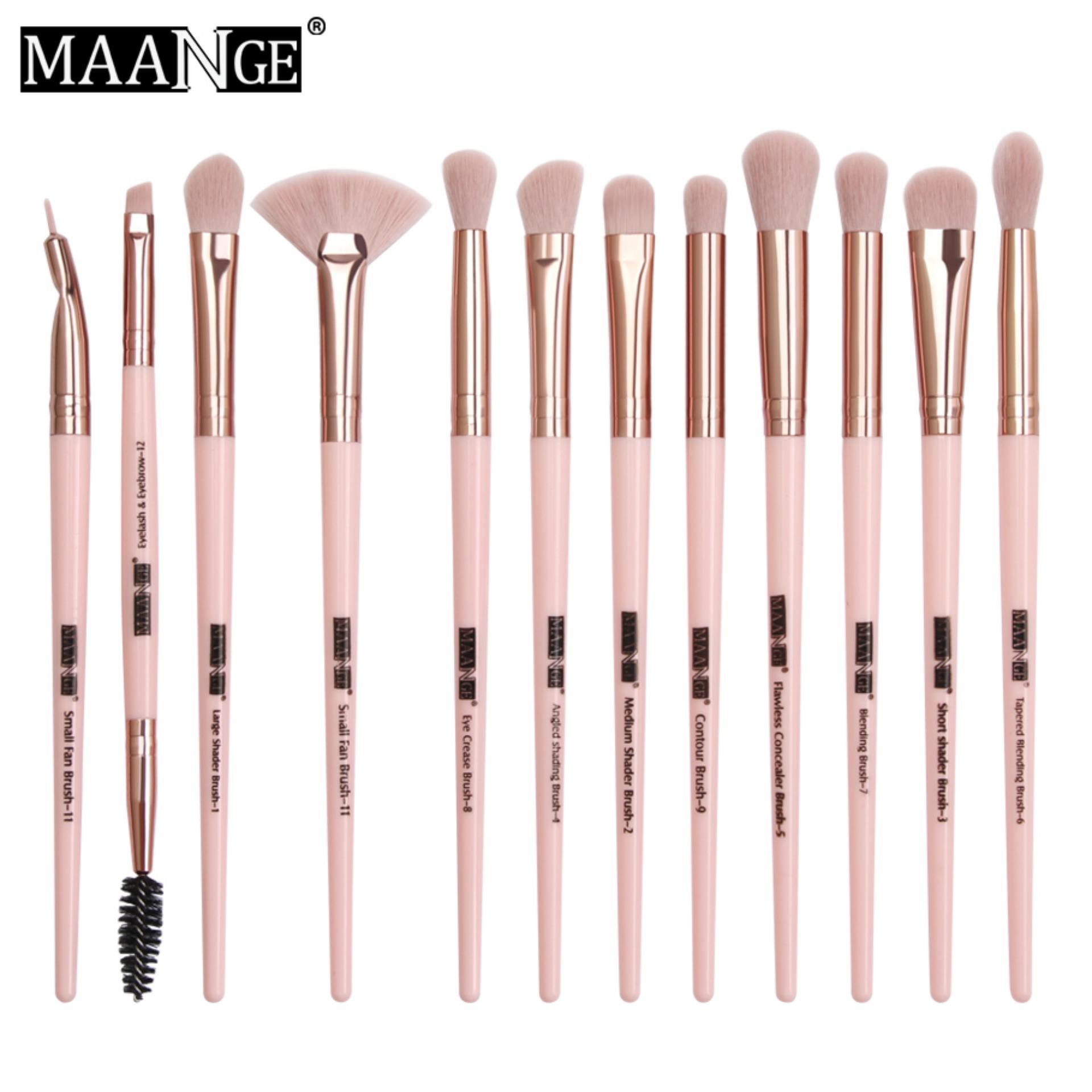 Bộ 12 cây cọ trang điểm mắt MAANGE chuyên nghiệp mềm mại (Màu hồng) - INTL