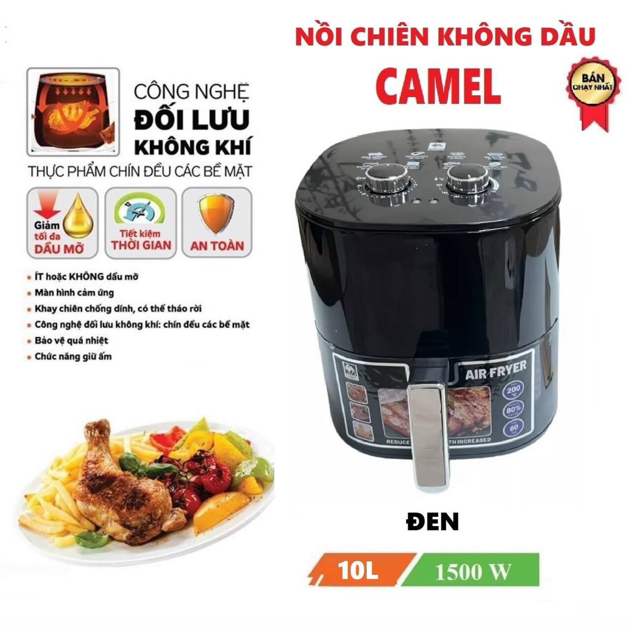 NỒI CHIÊN KHÔNG DẦU CAMEL 12 LÍT BẢO HÀNH 12 THÁNG .Một chiếc nồi tích hợp nhiều công năng sẽ giúp bạn tiết kiệm được diện tích khiến căn bếp của bạn trở nên gọn gàng ngăn nắp hơn.