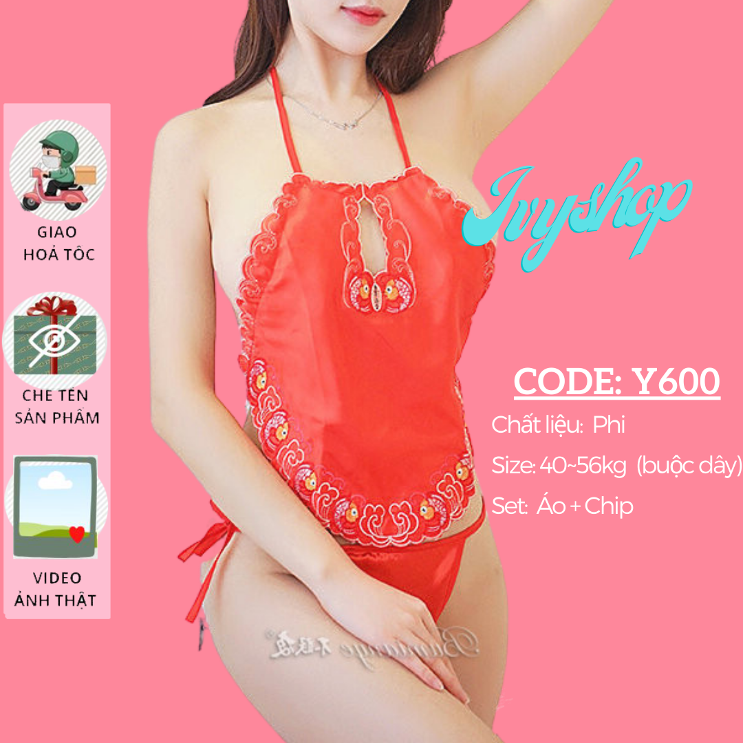 Áo yếm ngủ sexy phi lụa - áo yếm thôn nữ thêu hoa gợi cảm - mã y600 - ivyshop