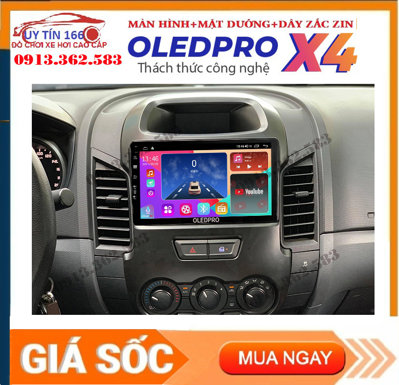 Combo màn hình OLEDPRO X4 kèm mặt dưỡng,dây nguồn zin cho xe FORD RANGER 2011-2016 - phụ kiện xe ô tô, camera hanh trinh gia re, phụ kiện trang trí xe hơi, đầu android cho ô tô