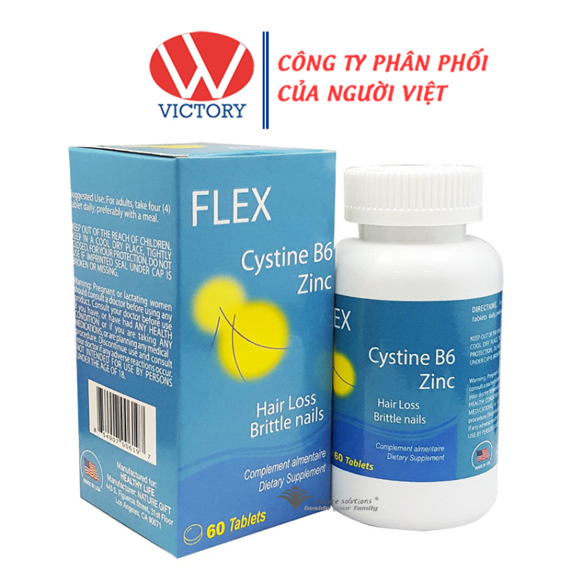 FLEX CYSTINE B6 ZINC - Viên uống ngăn rụng tóc, giúp tóc chắc khỏe - Hộp 60 viên - Victory Pharmacy